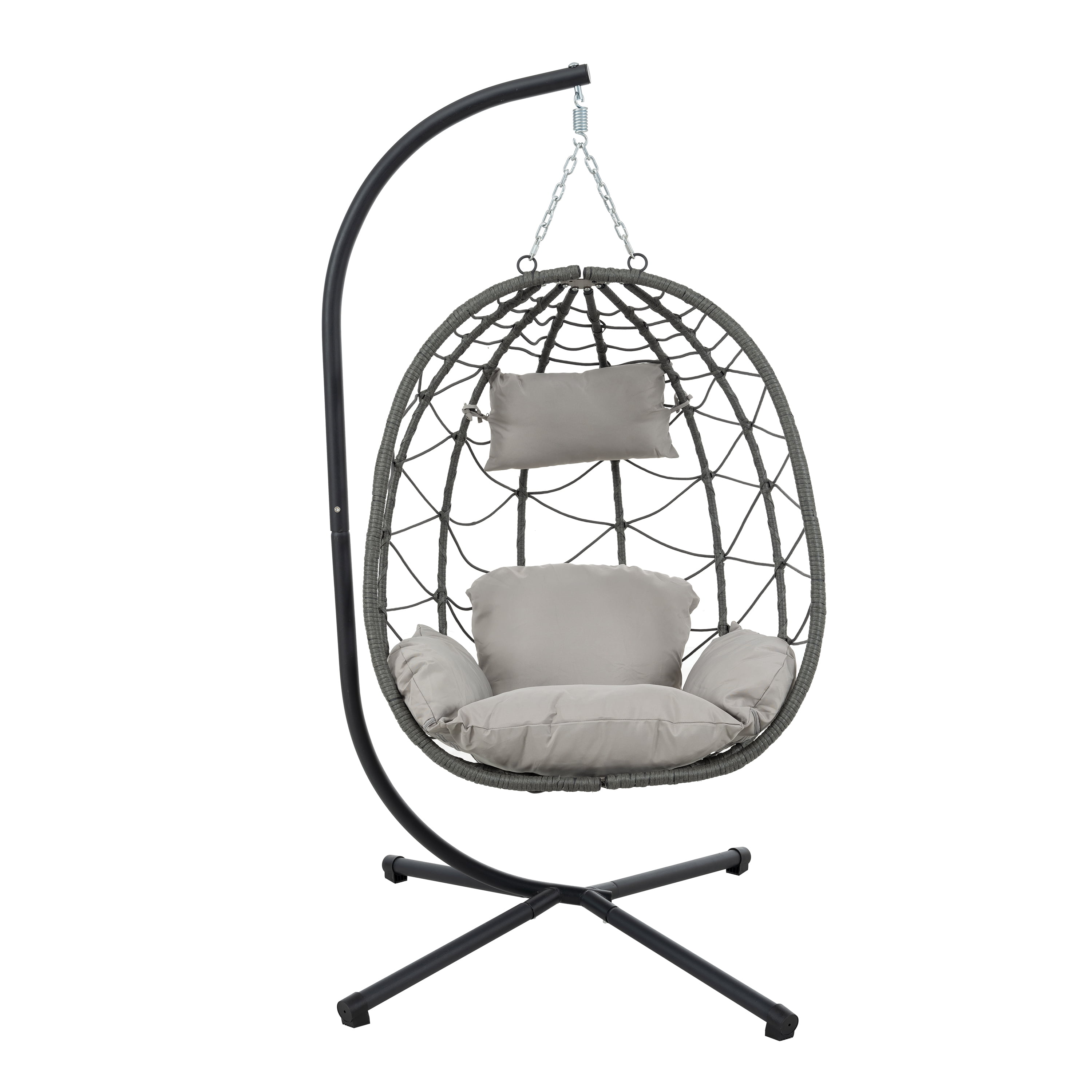 Gray Steel Outdoor Egg Hanging Chair with Cushions