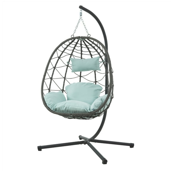 Indoor Outdoor Rattan Egg Hanging Chair Patio Wicker Swing Chair with Stand for Garden Balcony Bedroom