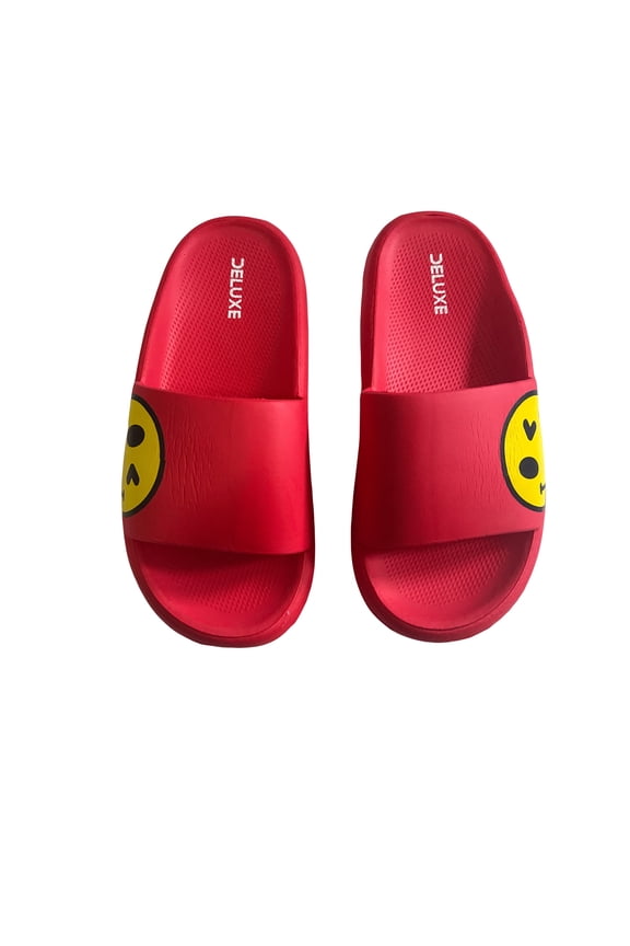 Indoor/Outdoor Red Slippers with Smiley Face - US Adult Size 4