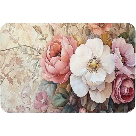 Indoor Outdoor Retro Flower Doormat Victorian Style Diatom Mud Floor Mat Washable Easy to Clean for Living Room Kitchen Entryway Patio Decor 16x24 Inch