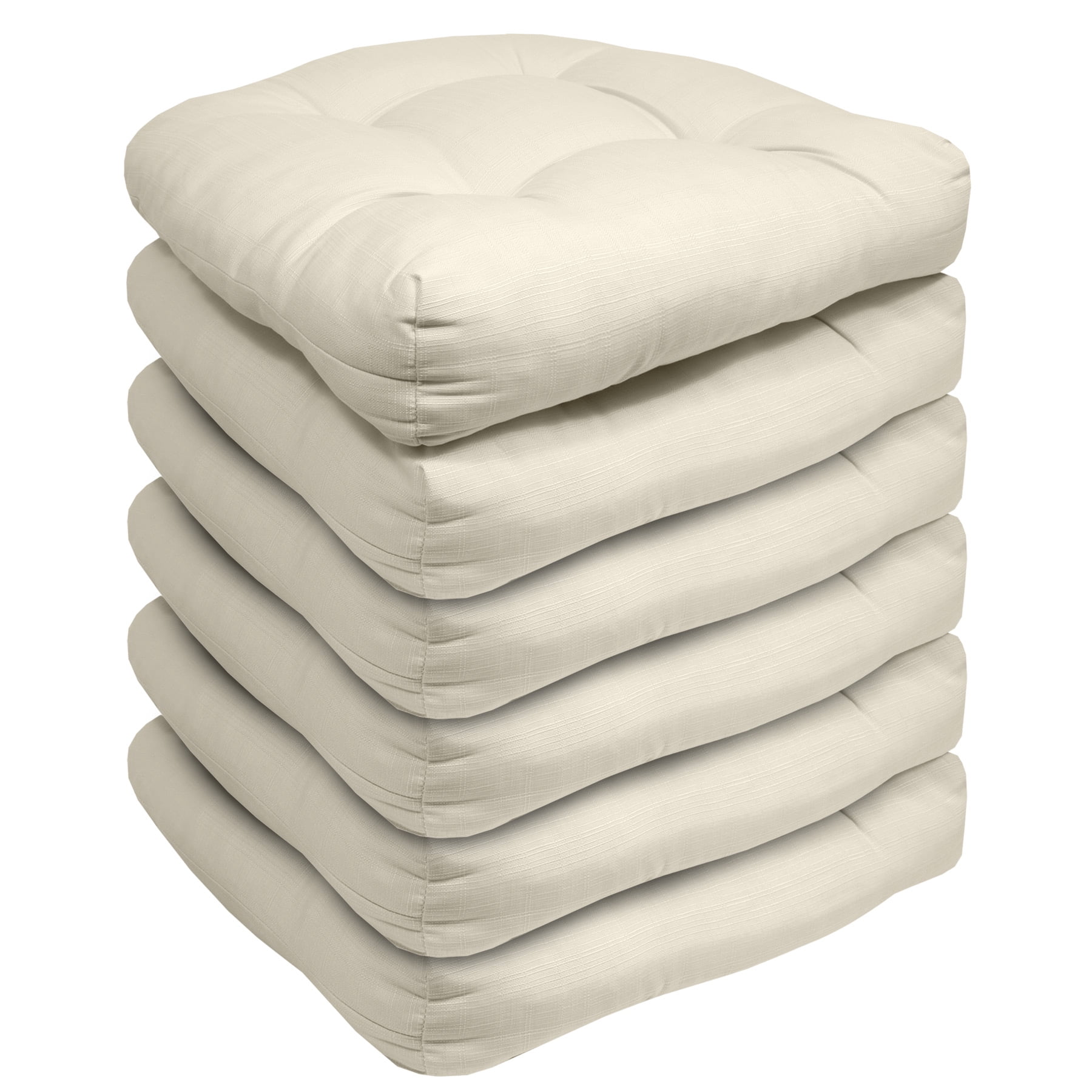 Sweet Home Collection Patio Cushions Outdoor Chair Pads Thick Fiber Fill Tufted 19 x 19 Seat Cover, Cream, 6 Pack