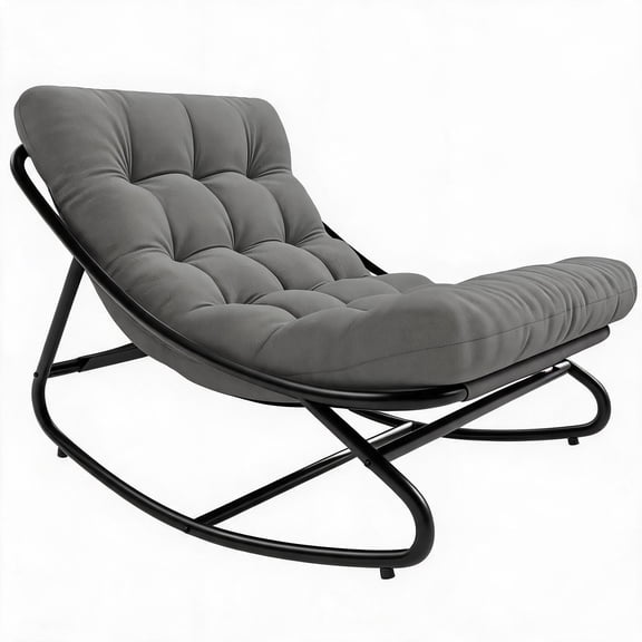 Indoor Outdoor Rocking Chair, Oversized Papasan Rocking Chair with Thick Cushion & Metal Frame, 450 LBs Support, Comfy Rocking Egg Chair for Bedroom, Living Room, Porch, Garden, Patio, Gray