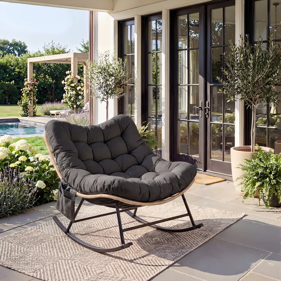 Indoor/Outdoor Rocking Chair with Thick Pad – Comfortable Lounge Chair, Waterproof Fabric, Easy Assembly, 450 Lb Weight Capacity, for Garden & Balcony