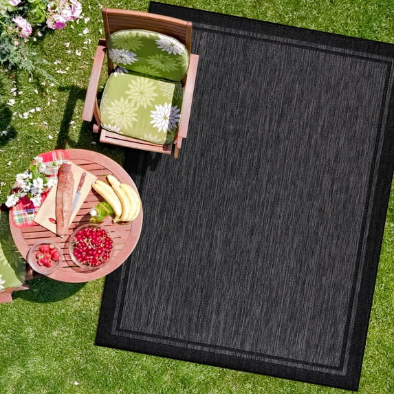Indoor Outdoor Rug 5x7 Bordered Dark Grey Black Modern Area Rugs For And Patios Kitchen Hallway Mats Washable Porch Deck Outside Carpet (bordered 5 X 7)