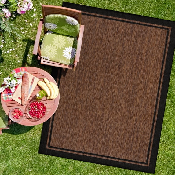 Indoor Outdoor Rug 5x7 Bordered Nut Brown Black Modern Area Rugs For And Patios Kitchen Hallway Mats Washable Porch Deck Outside Carpet (bordered 5 X 7)