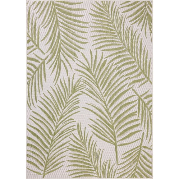Indoor Outdoor Rug 5x8, Reversible, Loloi Easton Ivory / Green (5'3" x 7'6")
