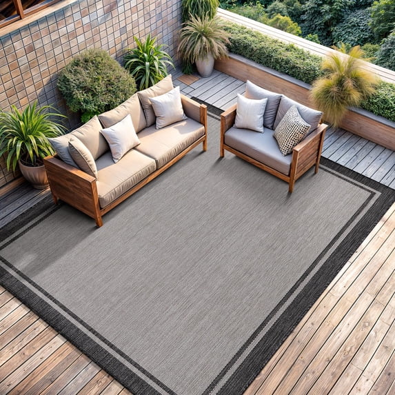 Indoor Outdoor Rug 6x9 Bordered Gray Modern Area Rugs For And Patios Kitchen Hallway Mats Washable Porch Deck Outside Carpet (bordered Grey 6 X 9)