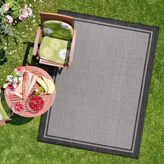 Indoor Outdoor Rug  8x10 Bordered Gray Modern Area Rugs For And Patios Kitchen Hallway Mats Washable Porch Deck Outside Carpet (bordered Grey 8 X 10)