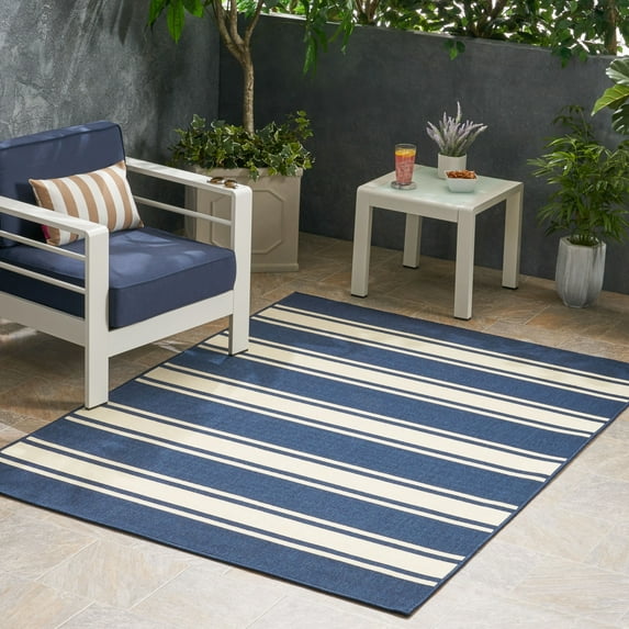 Indoor/Outdoor Rug, Aesthetic Decor Blue White Stripes Machine Washable Carpet, Pet- Friendly Area Rug, Entryway Mat Ideal for Hallway, Living Room, Bedroom, Laundry Room, Patio and Garden(5'3" X 7')