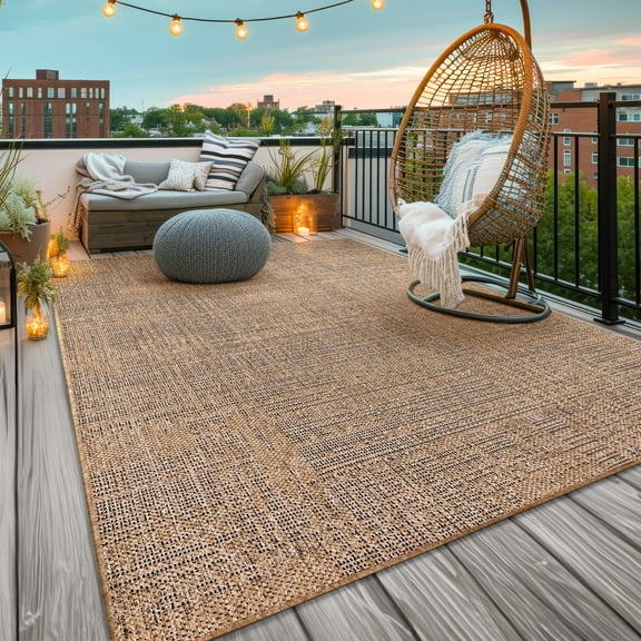 Modern Indoor & Outdoor Rug Jute Look in Beige