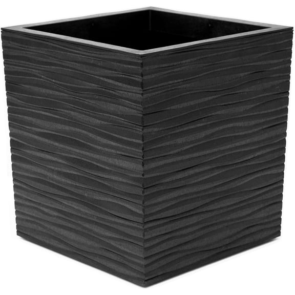 Indoor & Outdoor Self-Watering Square Planter, Citadel Serenity, 14”, Black - Planting Containers for Plants and Flowers - Gardening and Landscaping Accessories