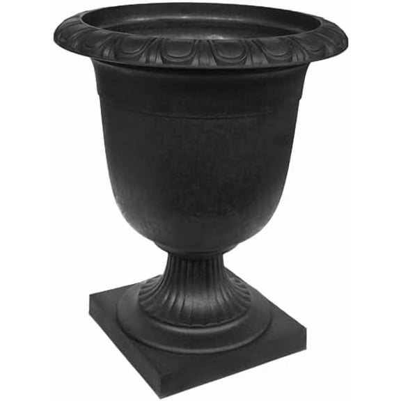 Indoor & Outdoor Self-Watering Tall Urn Planter, Crescendo, 19" x 23", Black - Decorative Planting Containers for Plants and Flowers - Gardening and Flowering Accessories$$Garden & Patio