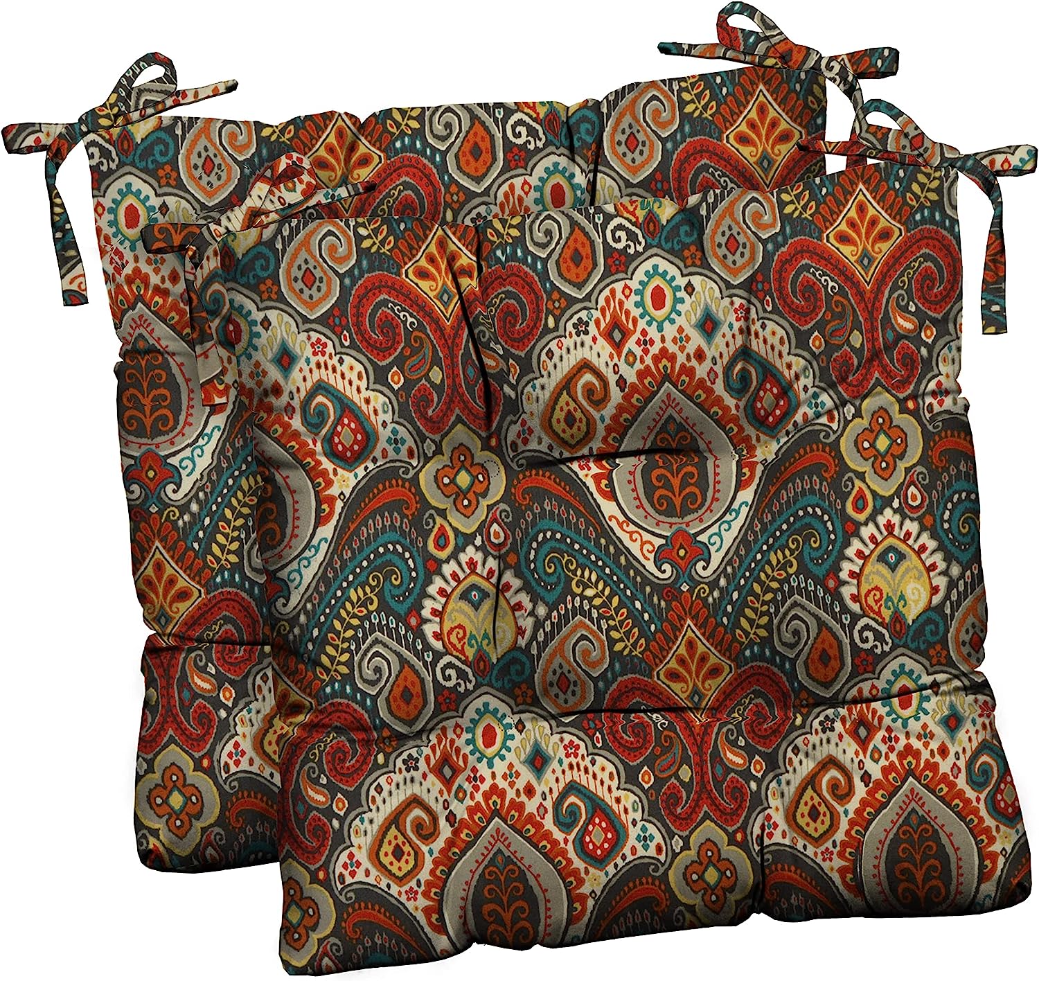 Indoor Outdoor Set of 2 Tufted Dining Chair Seat Cushions, 17" x 17" x