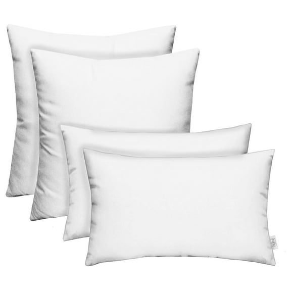 Indoor Outdoor Set of 4 17" Square Throw Pillows & 12" x 20" Rectangle/Lumbar Pillows Made with Sunbrella Canvas White Fabric
