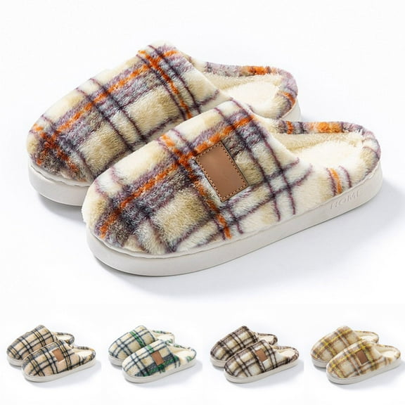 Indoor Outdoor Slippers Women Lined Slippers Plaid Print Thick Sole Indoor Outdoor Slide Shoes Womens House Shoes Purple 38
