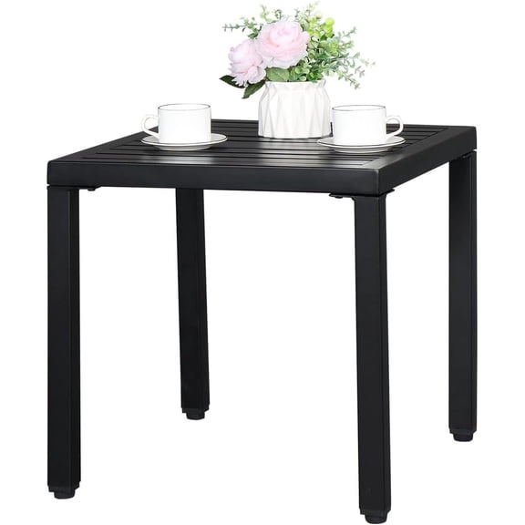 Indoor Outdoor Small Metal Square Side End Table, Patio Coffee Bistro Table, Fashionable and Simple Wrought Iron Side Table, Black