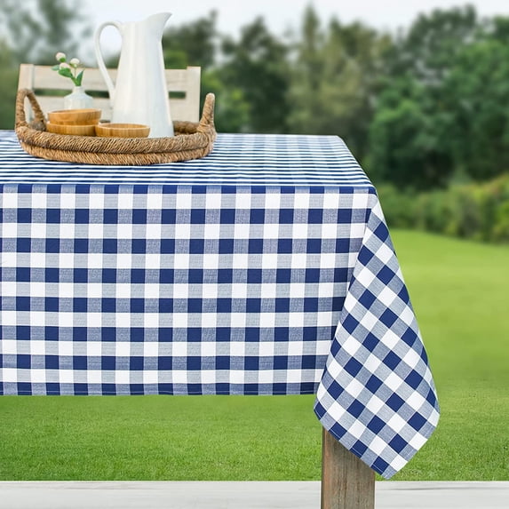 Indoor Outdoor Spillproof Fabric Gingham Checkered Tablecloth for Spring/Summer Pinics and Parties (Blue Buffalo Check, 60" X 104" Rectangular)