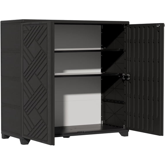 Indoor/Outdoor Storage Cabinet Waterproof, 34"x15"x34" Plastic Outdoor Storage Box for Garden Balcony Bathroom, All Weather Outdoor Storage Clearance, DIY Usage, with 2 Shelf (Black)