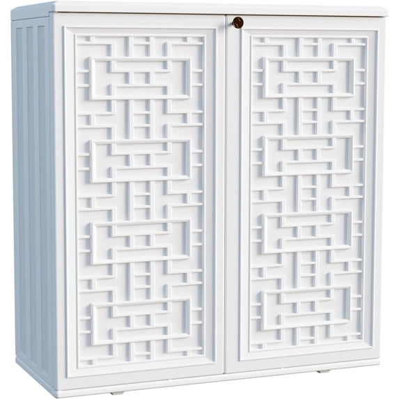 Indoor Outdoor Storage Cabinet Waterproof with Shelf, Off White Plastic Outdoor Cabinets for Patio/Garden/Backyard, Size 34.3''L*15''W*36.2''H