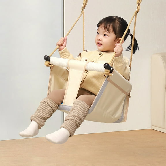Indoor Outdoor Swing Indoor-Outdoor Swing Set​​ with Safety Harness, 50kg Capacity Kids Swivel Chair, Removable Canopy for Backyard/Playroom Safety Swing Chair
