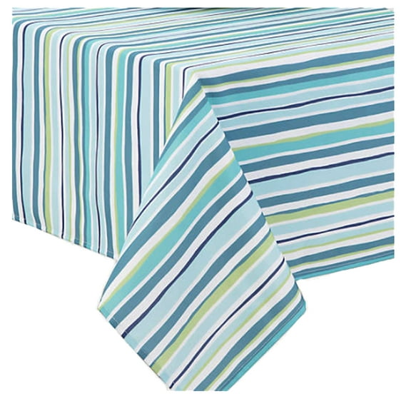 Indoor Outdoor Tablecloth Summer Stripe 60 x 84 Rectangle Blue Green White Table Trends