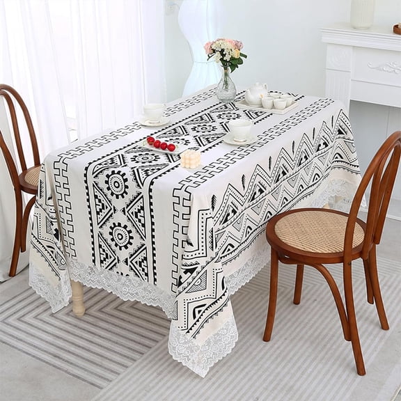 Indoor Outdoor Tablecloth150*220cm Seasonal Table Cover Boho Triangle Stripes Rectangle Table Cloth for Kitchen Party
