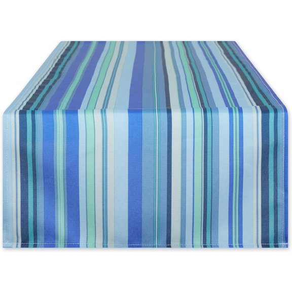Indoor/Outdoor Tabletop Collection Multi-use, Machine Washable, Striped, Table Runner, 14x72, Blue Ocean