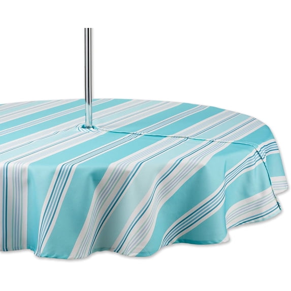 Indoor/Outdoor Tabletop Collection Multi-use, Machine Washable, Striped, Tablecloth, 60" Round w/Zipper, Beach House