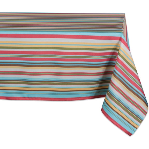 Indoor/Outdoor Tabletop Collection Multi-use, Machine Washable, Striped, Tablecloth, 60x84, Summer Print