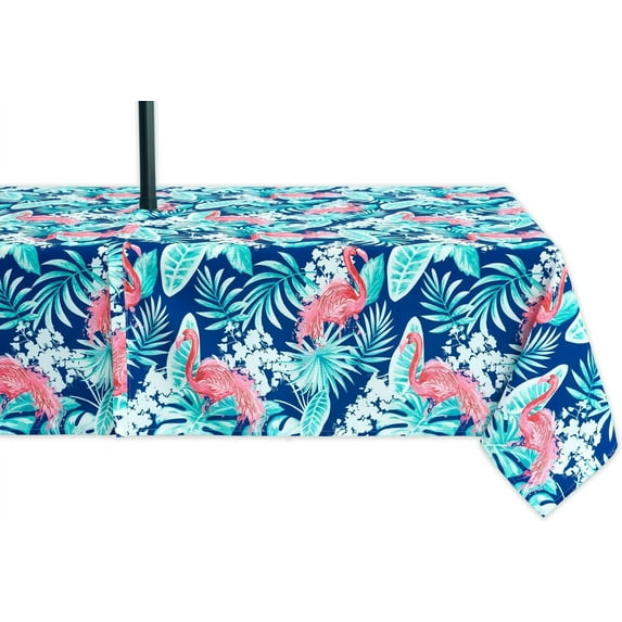 Indoor Outdoor Tabletop for Spring Summer Decorations, Picnics and Dinner Parties - Stain and Water Resistant, Flamingo Dancing, Zipper Tablecloth, 60 x 84 Rectangle with Umbrella Hole