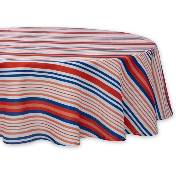 Indoor Outdoor Tabletop for Spring Summer Decorations, Picnics and Dinner Parties - Stain and Water Resistant, Patriotic Stripes, Tablecloth, 60" Round
