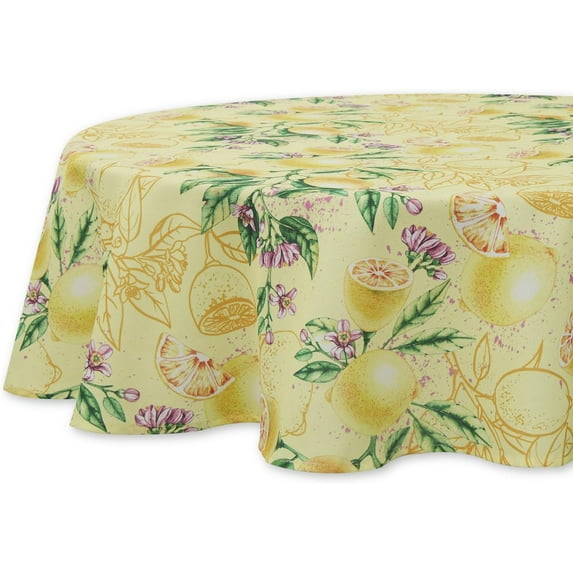 Indoor Outdoor Tabletop for Spring Summer Decorations, Picnics and Dinner Parties - Stain and Water Resistant, Lemon Bliss, Tablecloth, 60" Round