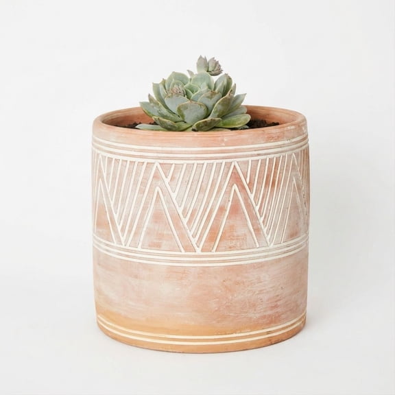 Indoor Outdoor Terracotta Cylinder Pots, Rangoli Patterns (Large)