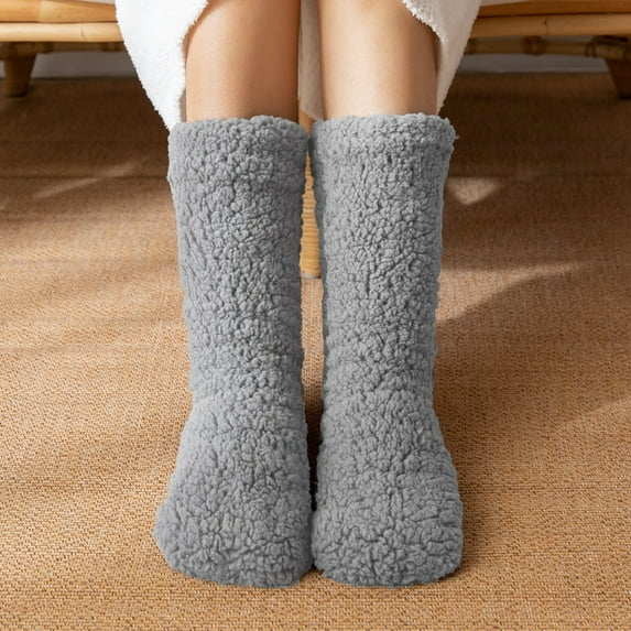 Indoor/Outdoor Thermal Socks for Women - Fuzzy Fleece Lined with Non-Skid Soles