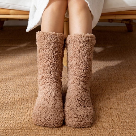 Indoor/Outdoor Thermal Socks for Women - Fuzzy Fleece Lined with Non-Skid Soles