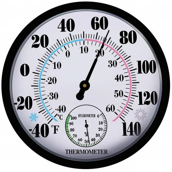 Indoor Outdoor Thermometer Hygrometer - 10 Inch Outdoor Thermometer for Patio,No Battery Needed Large Outdoor Thermometer Wireless,Outdoor Thermometers Large Numbers,Wall Thermometers