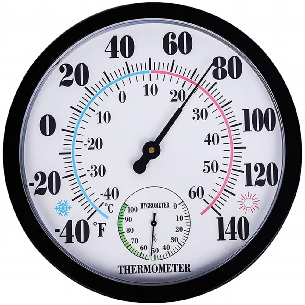 Black 10-Inch Wireless Waterproof Indoor Outdoor Thermometer Hygrometer
