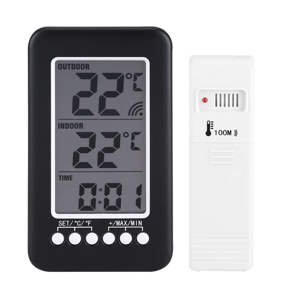 Indoor Outdoor Thermometer LCD Thermo Meter with Clock Wireless Temperature Room Therm ometer Digital Ther mometer for Home Office Bedroom