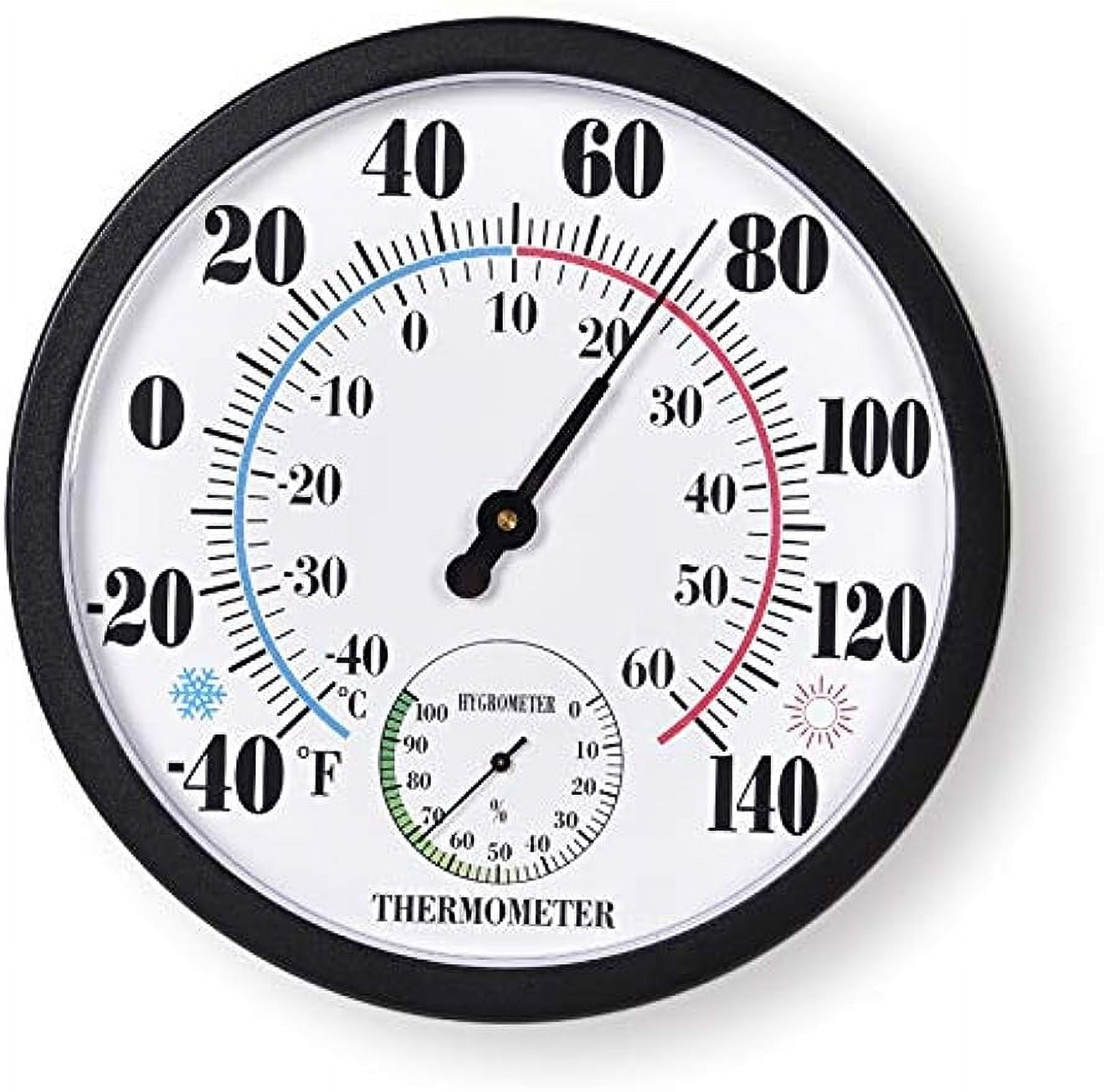 Indoor Outdoor Thermometer Large Numbers Wall Thermometer Hygrometer  Waterproof Does not Require Battery 10 inch Wireless Hanging Hygrometer  Garden Decoration (Black) 