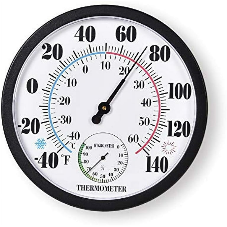 Indoor Outdoor Thermometer Large Numbers Wall Thermometer Hygrometer  Waterproof Does not Require Battery 10 inch Wireless Hanging Hygrometer  Garden Decoration (Black) 