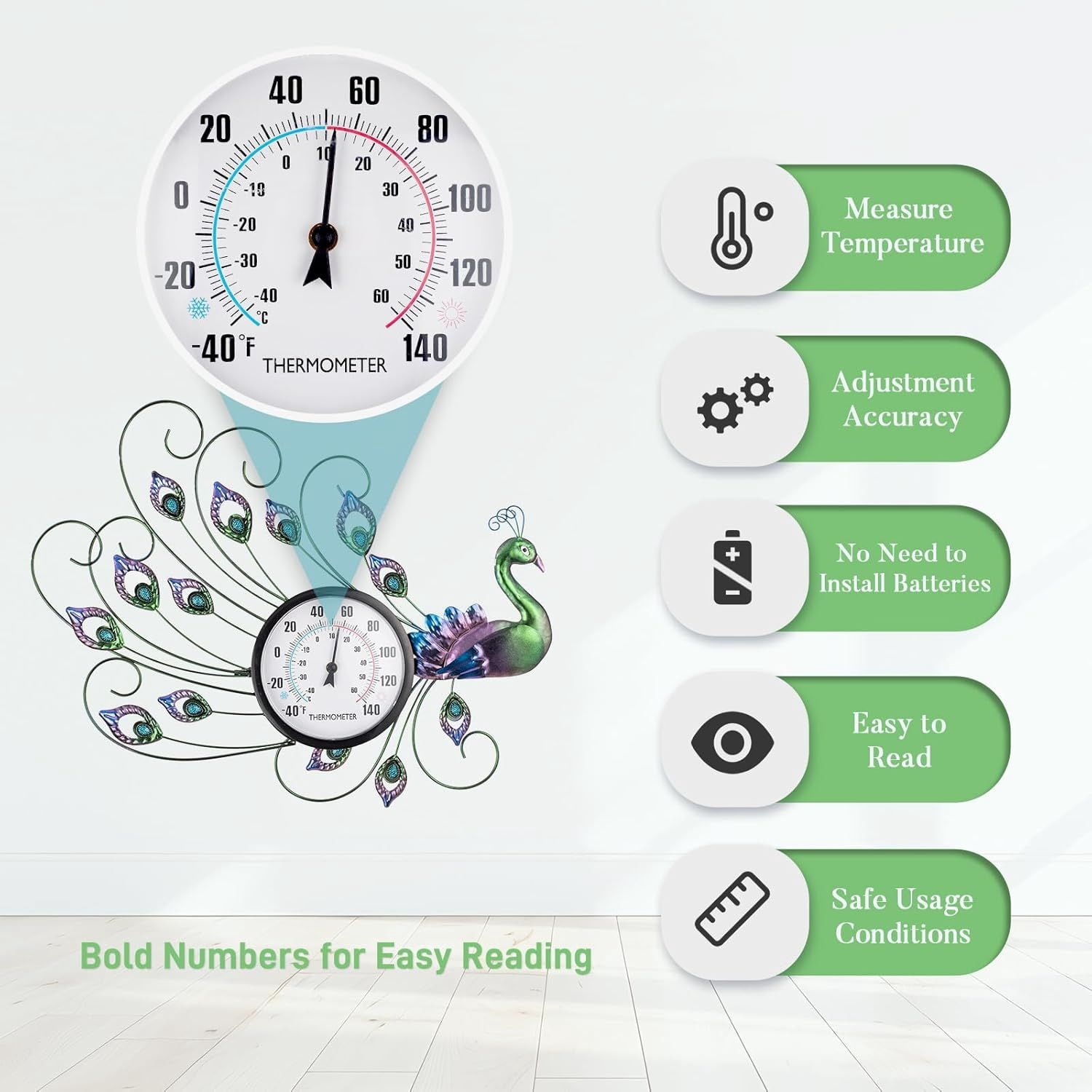 Indoor Outdoor Thermometer, Outdoor Wall Thermometer with Humidity, Easy to Read Decorative Outside Thermometer for Patio, Garden, No Require Batteries Purple
