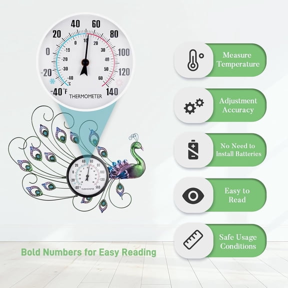 Indoor Outdoor Thermometer, Outdoor Wall Thermometer with Humidity, Easy to Read Decorative Outside Thermometer for Patio, Garden, No Require Batteries Purple