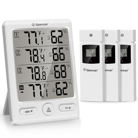 Indoor Outdoor Thermometer Wireless with 3 Remote Sensors, Temperature Humidity Monitor for Home with Comfort Indicator, Temp Alarm, Digital Hygrometer Thermometer Battery Powered