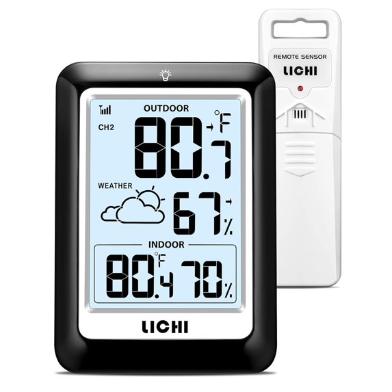 Indoor Outdoor Thermometer Wireless Weather Stations, Internal External Thermometer Hygrometer, Home Batteryoperated Temperature Humiditymonitors330 Feet (About 100 Meters) Backlight Display