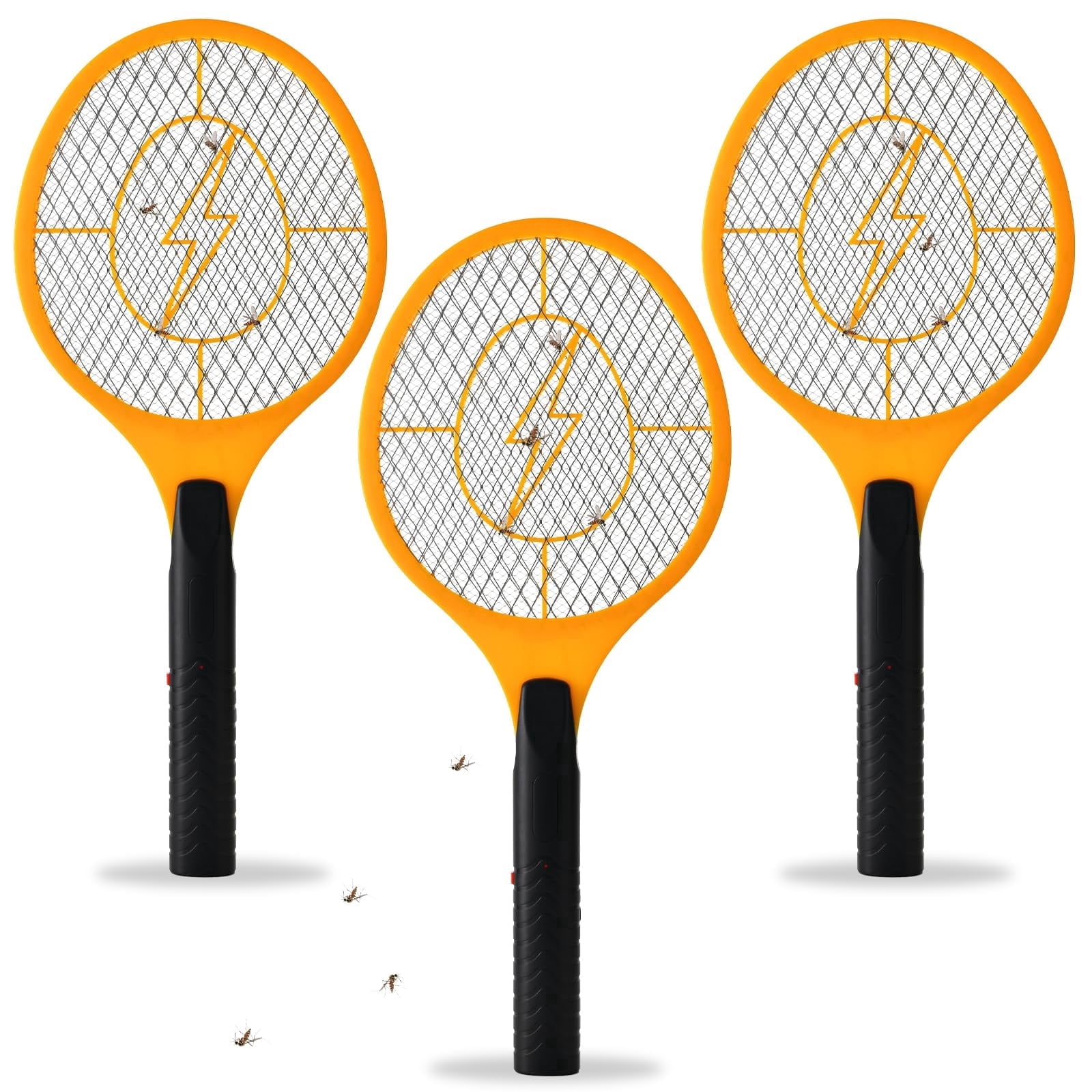 Indoor & Outdoor Triple-Layer Mesh Insect Killer Electric Zapper Swatter, Orange & Black, 3 Count