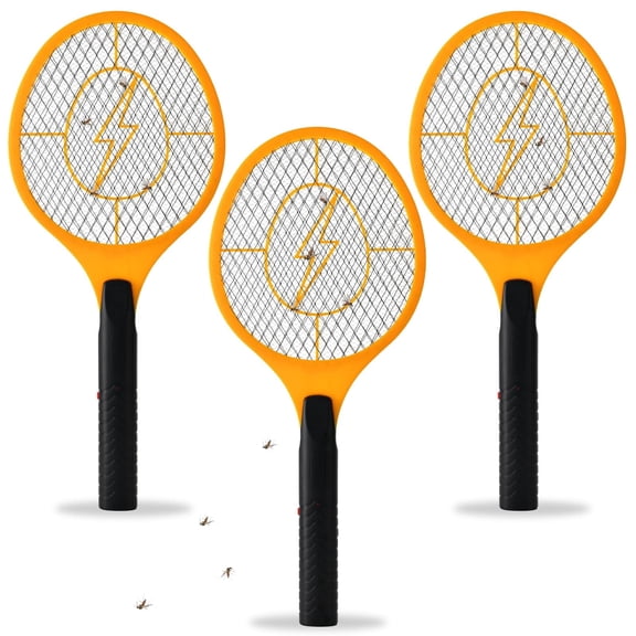 Indoor & Outdoor Triple-Layer Mesh Insect Killer Electric Zapper Swatter, Orange & Black, 3 Count