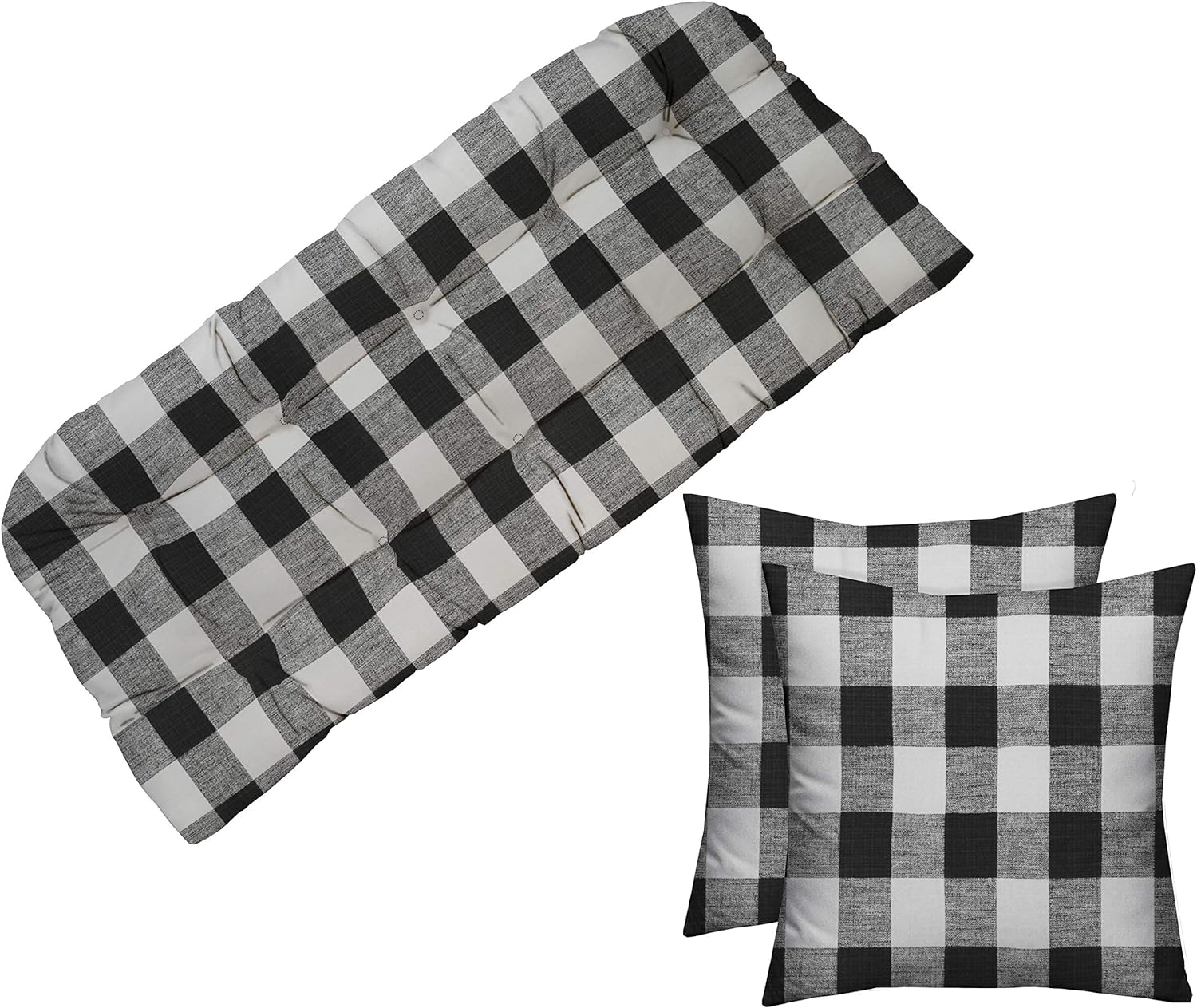 Indoor Outdoor Tufted Cushion For Wicker Loveseat Settee Bench Black