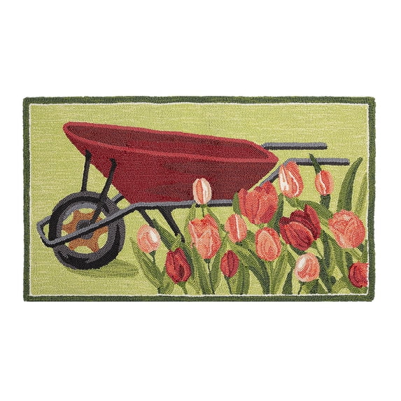Indoor/Outdoor Tulip and Wheelbarrow Hooked Polypropylene Accent Rug - 24 x 42