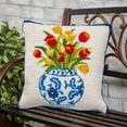 thumbnail image 1 of Indoor/Outdoor Tulips Hooked Polypropylene Throw Pillow 18"x18", 1 of 1