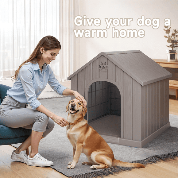 Indoor Outdoor Waterproof Dog House,PP Material,Puppy Shelter with Air Vents and Elevated Floor,Sturdy Dog Kennel for Small to Large Sized Dogs, Easy to Assemble (Blue, 38.62*36.26*38.07 Inches)
